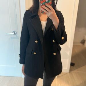 Zara Navy Double-Breasted Wool Coat